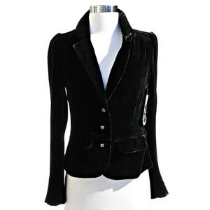 **SOLD**Juicy Couture Collection Black Crushed Velvet Blazer Rhinestone Buttons